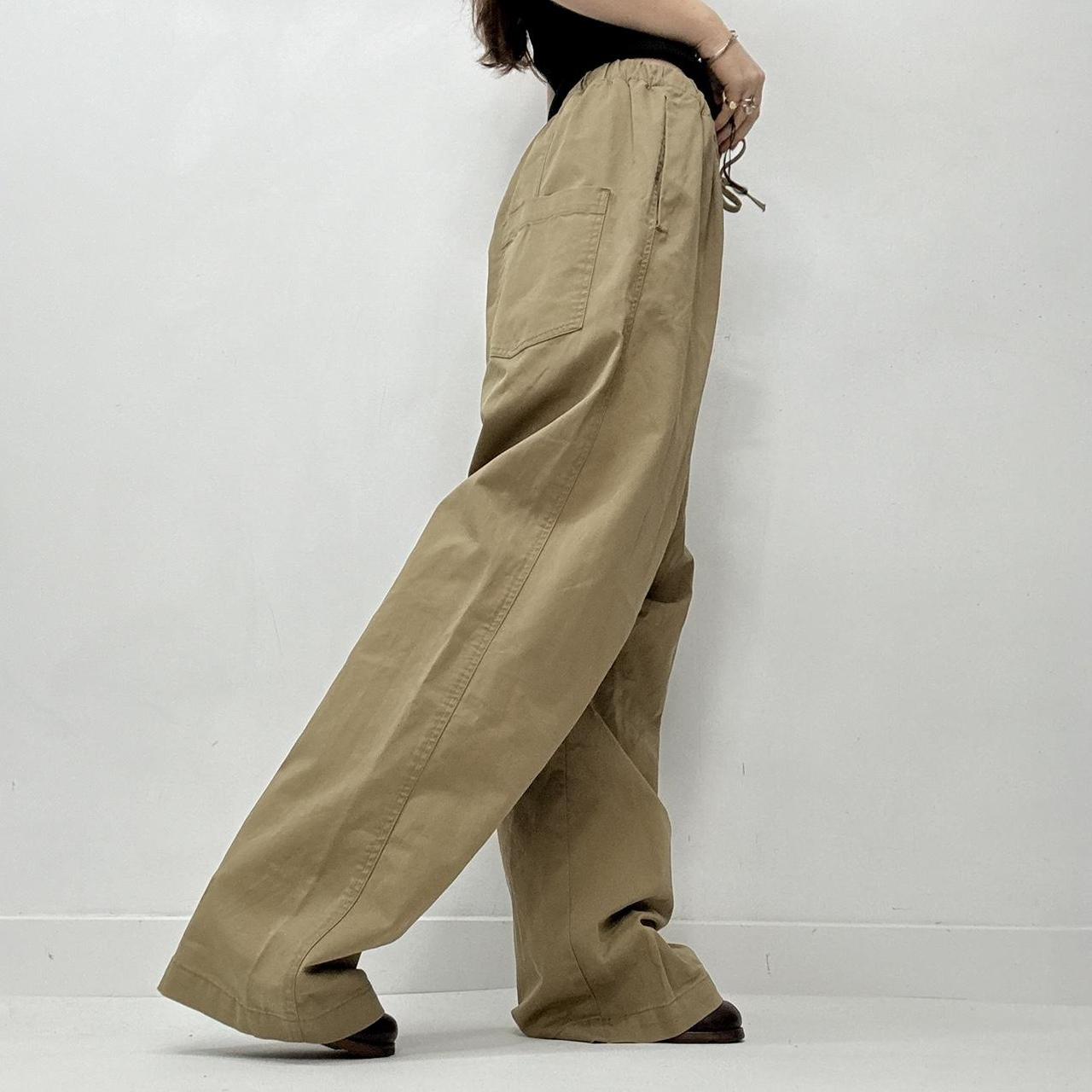 Oversized baggy drawstring khaki brown trousers