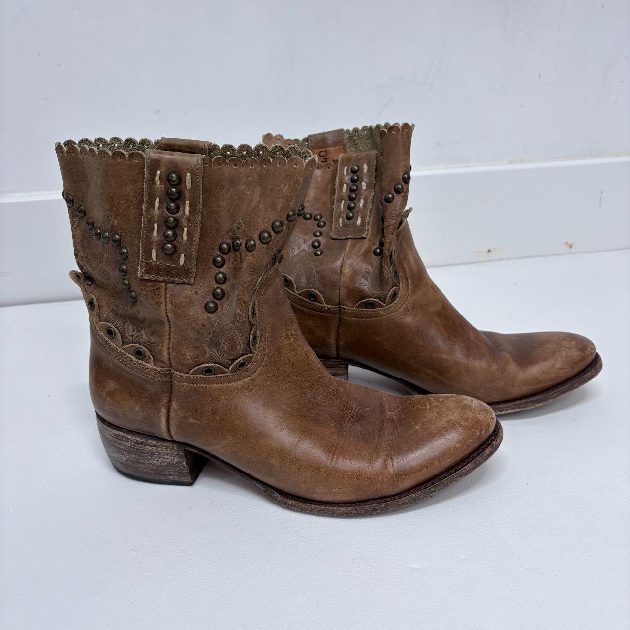 Tan leather studded western boots