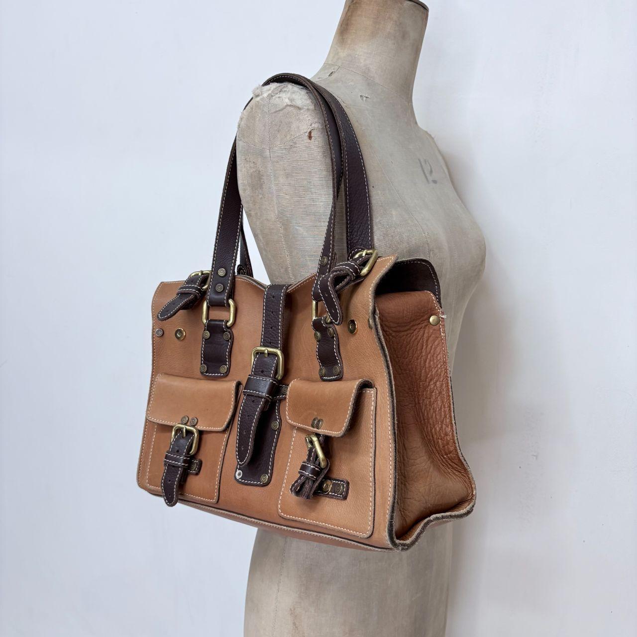 Tan leather boxy city bag