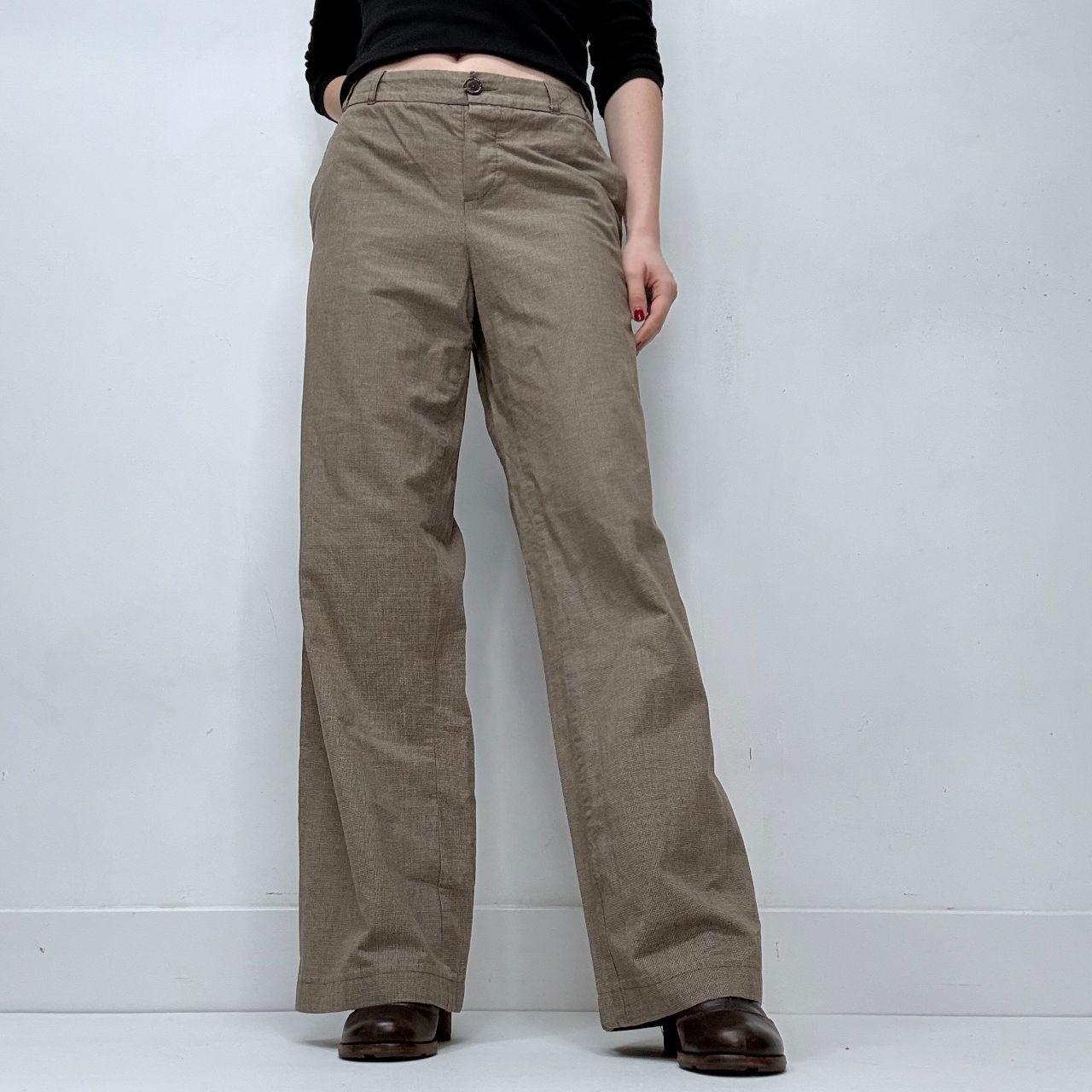 Wide leg flared cargo beige trousers