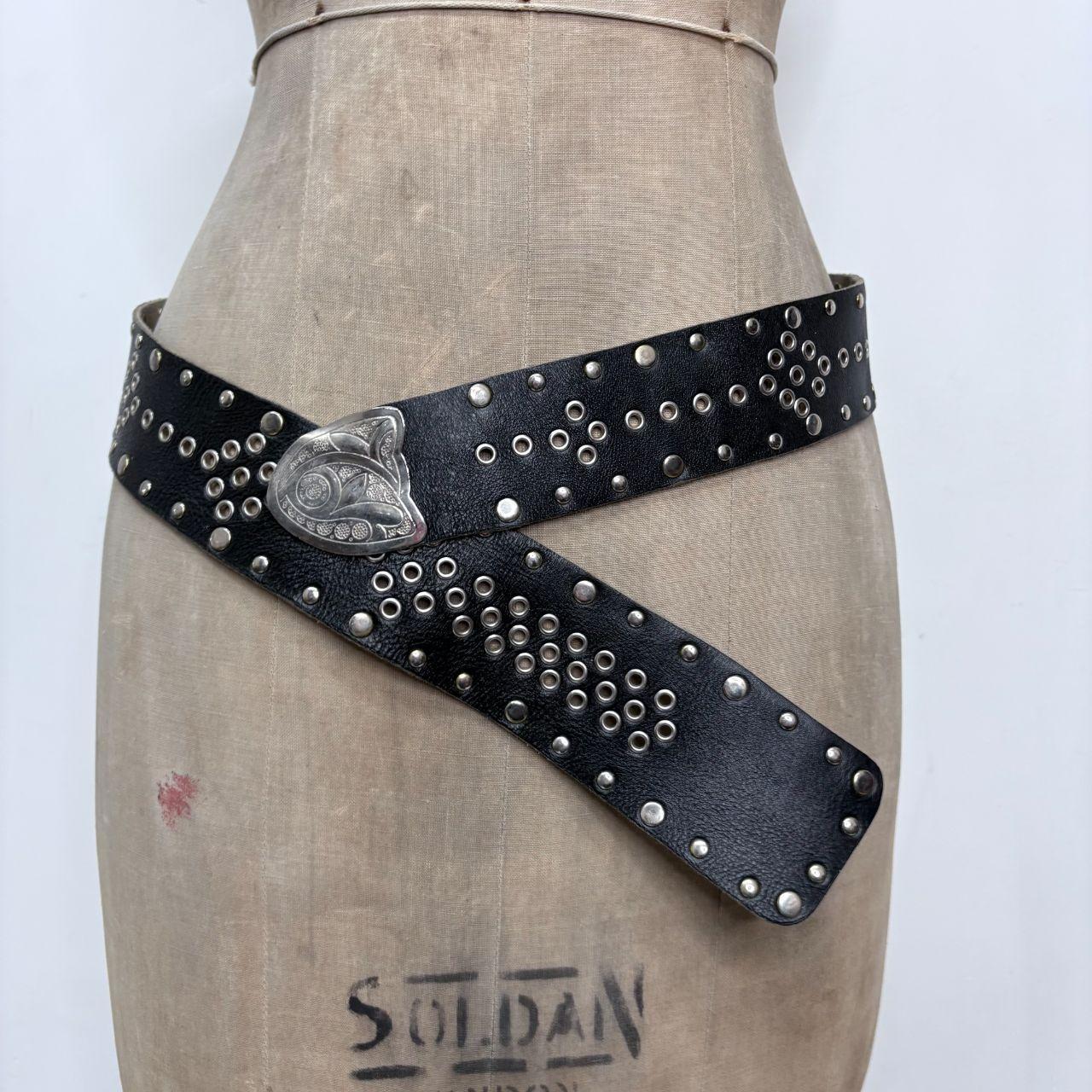 Black leather studded western belt