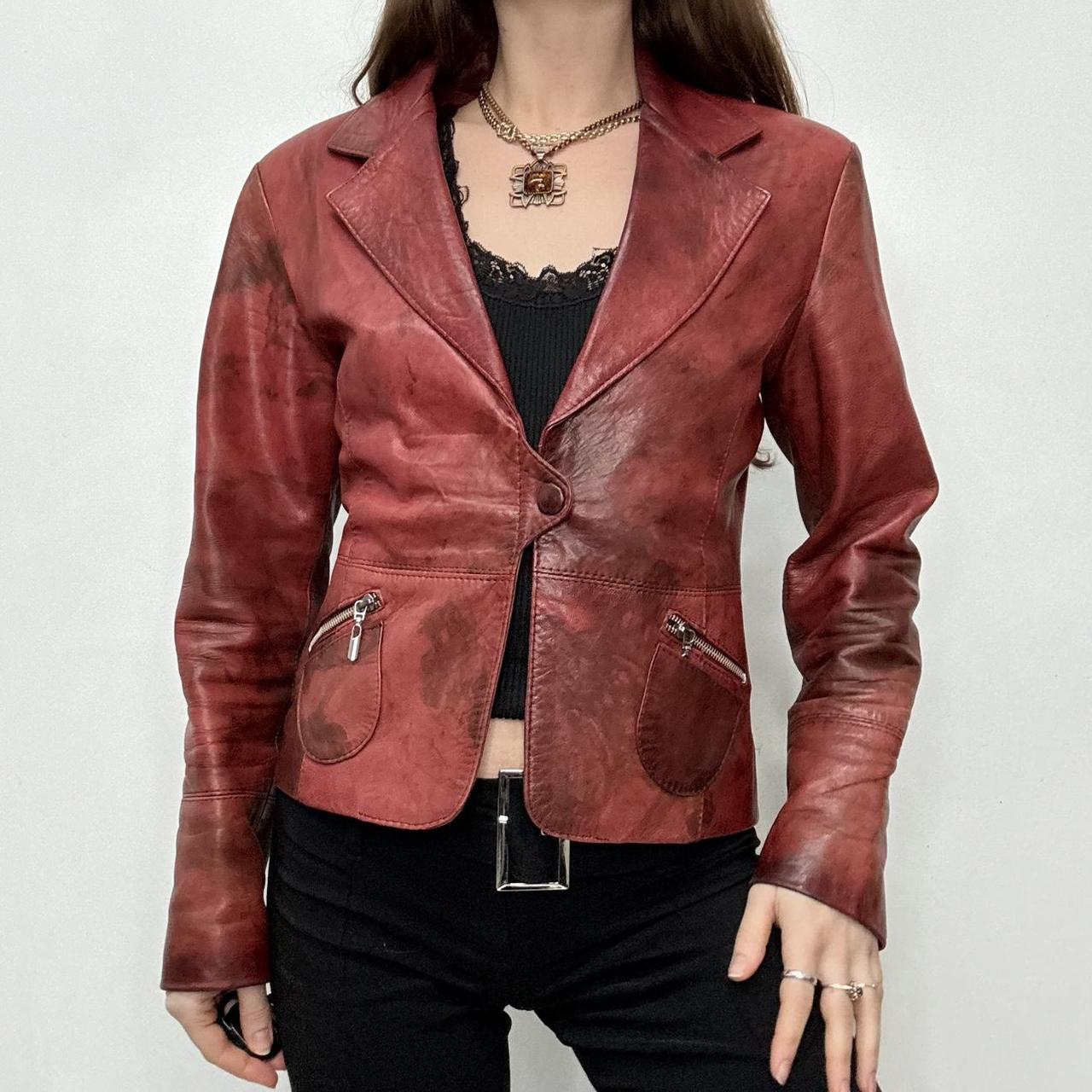 Red distressed leather jacket