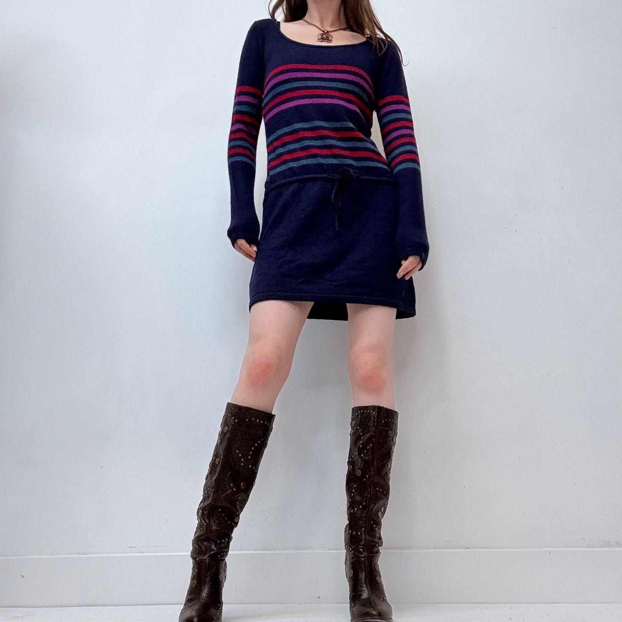 Striped wool long sleeve mini dress