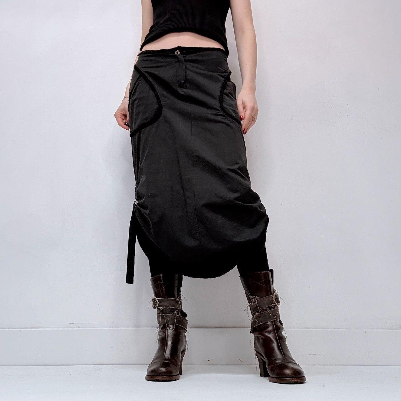 Black cinch grunge midi skirt