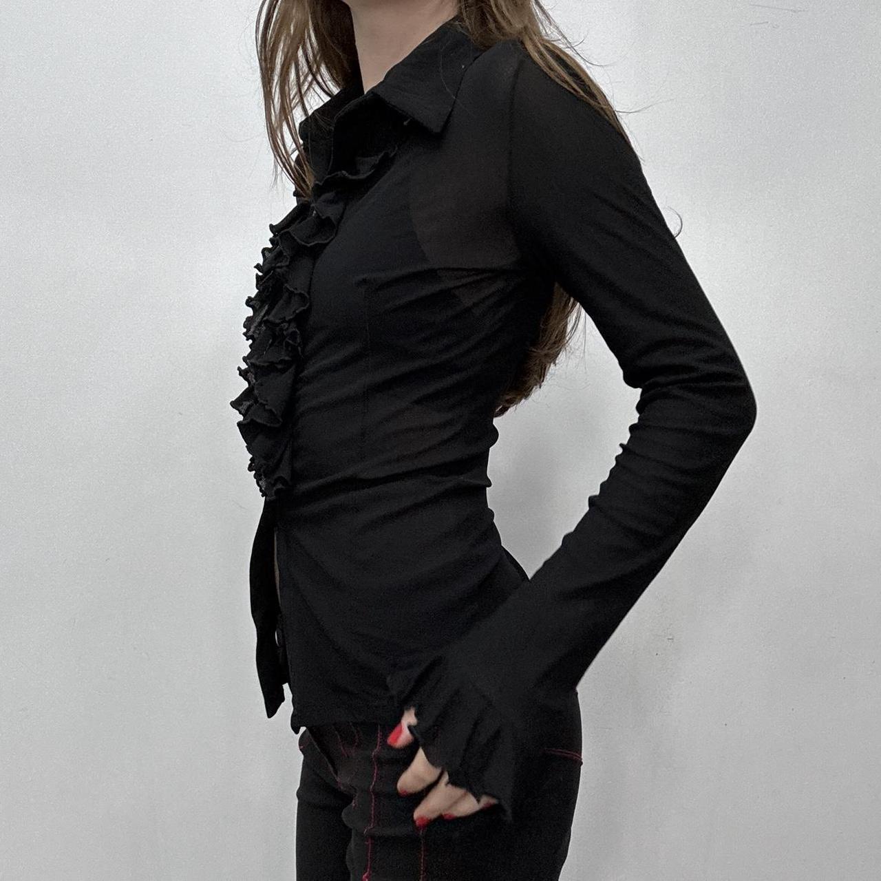 Black ruffle stretch shirt