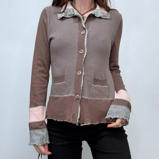 Brown knitted flared cashmere cardigan