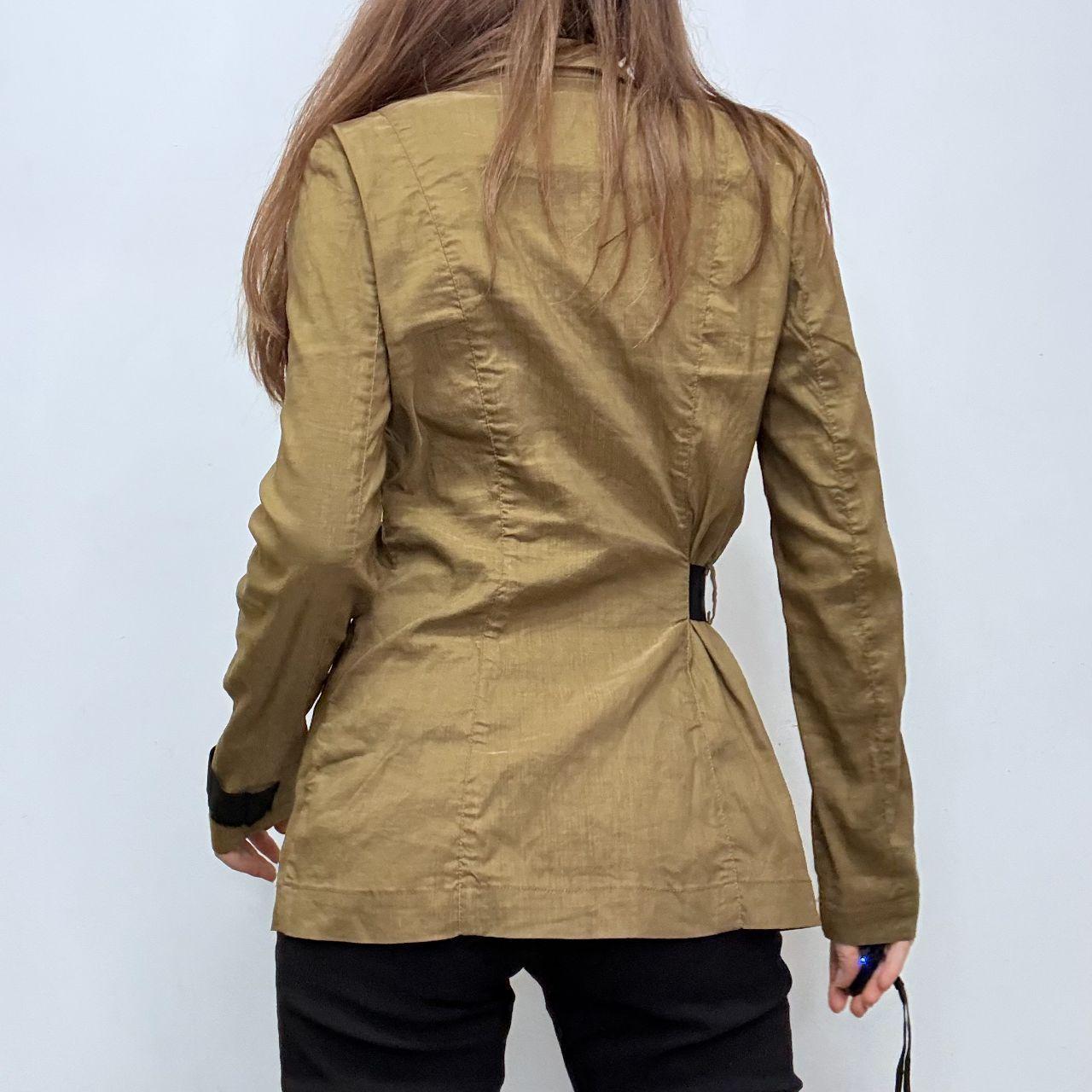 Tan asymmetric buckle shirt