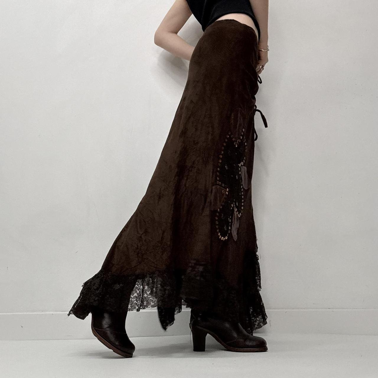 Brown lace ruffle grunge skirt