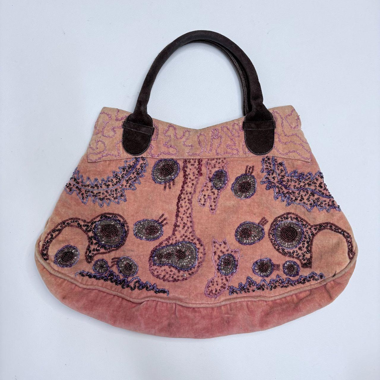Pink velvet embroidered boho bag