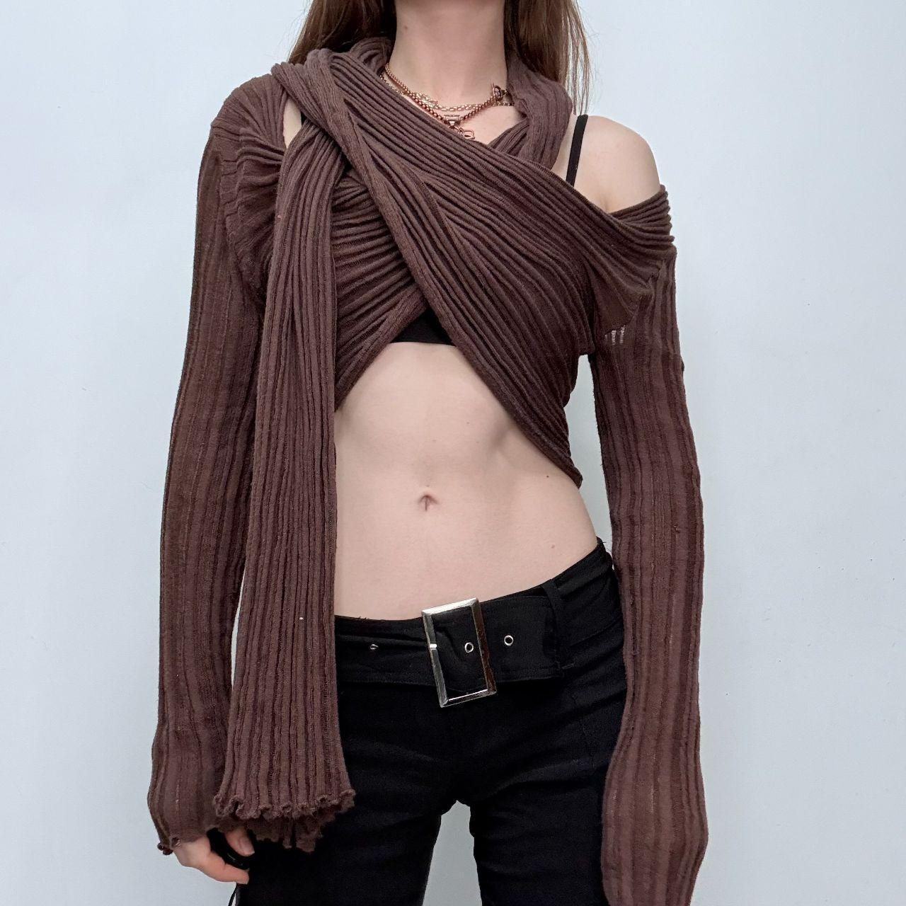 Slouchy brown ribbed knit cardigan