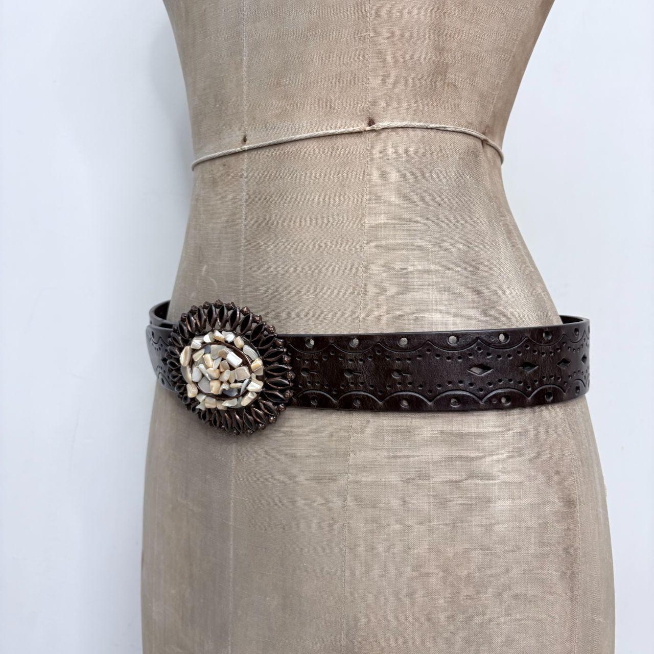 Brown leather embossed boho western belt