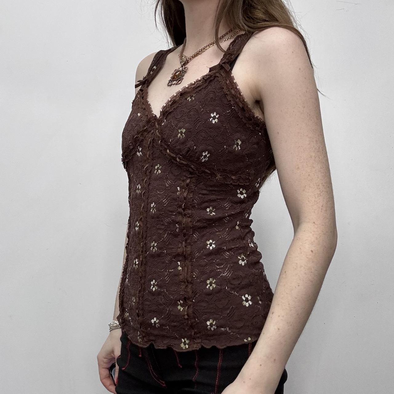 Brown lace floral vest