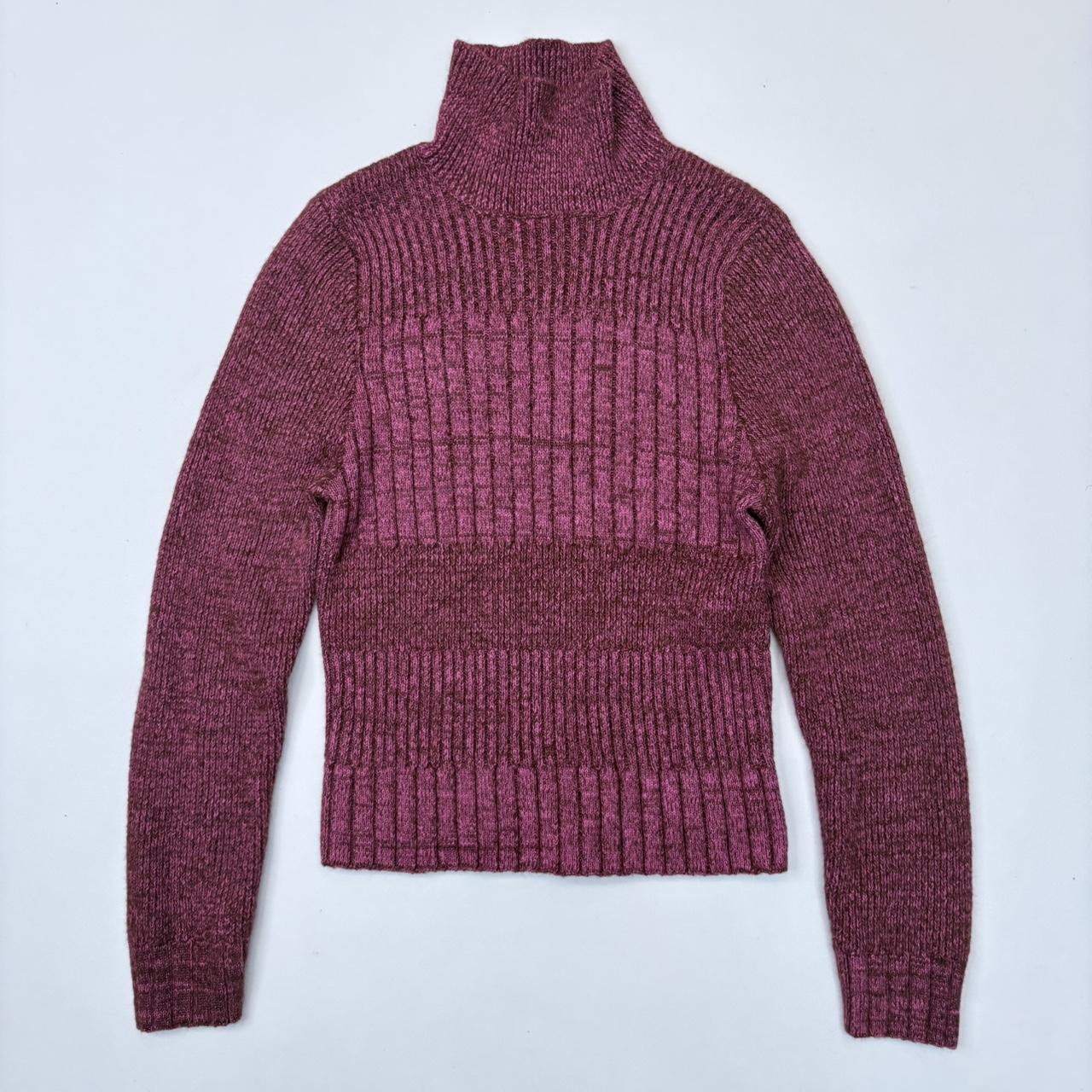 Ribbed brown pink knitted chunky jumper