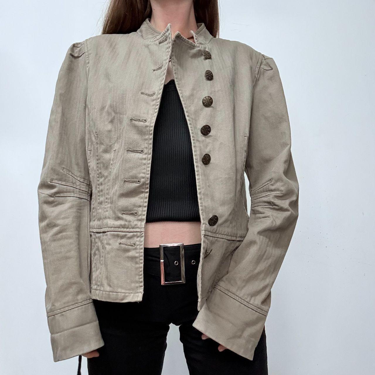 Khaki button-up utility millitary jacket