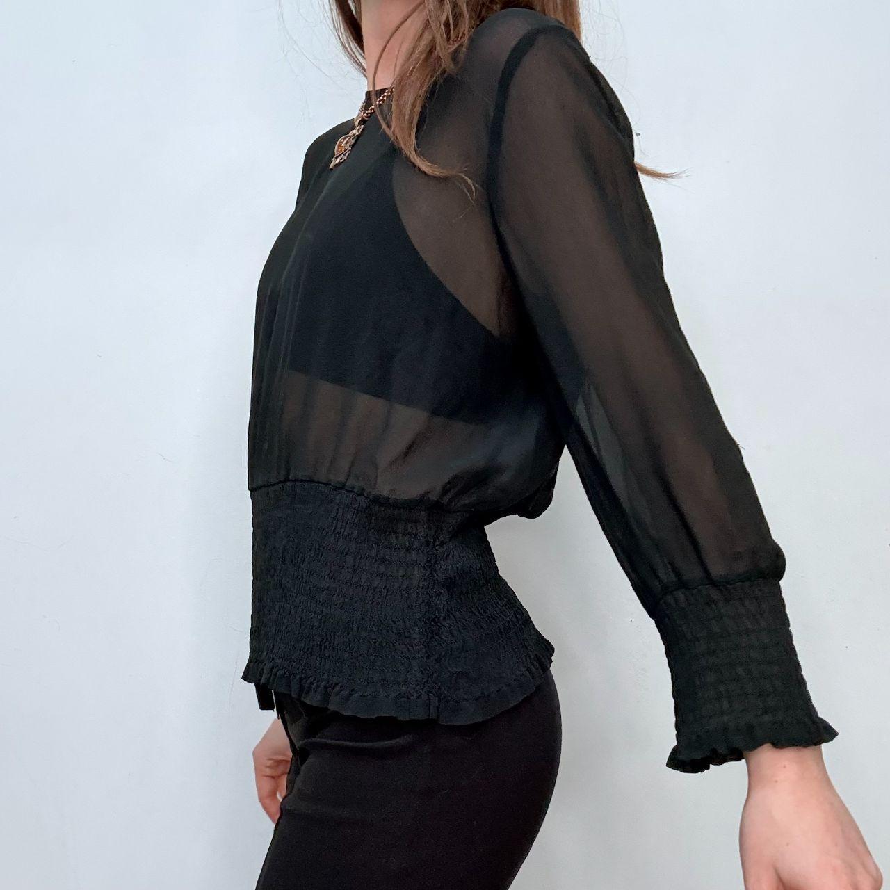 Sheer silk slouchy cinch waist blouse