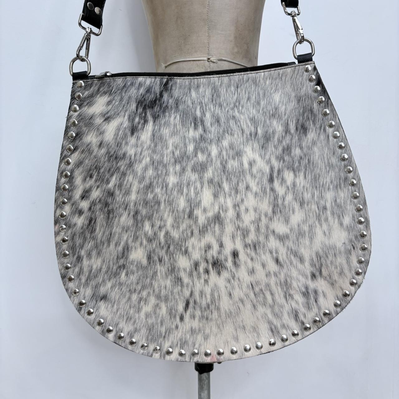 Pony hide studded cow shoulder bag