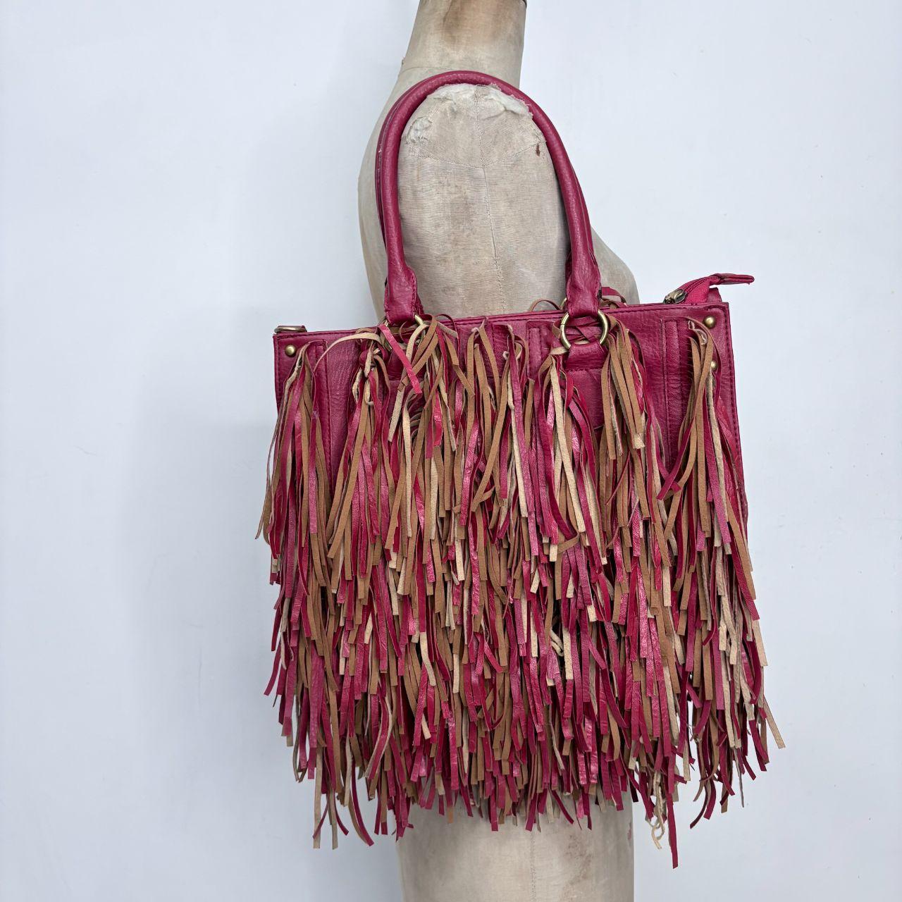 Red leather fringe bag