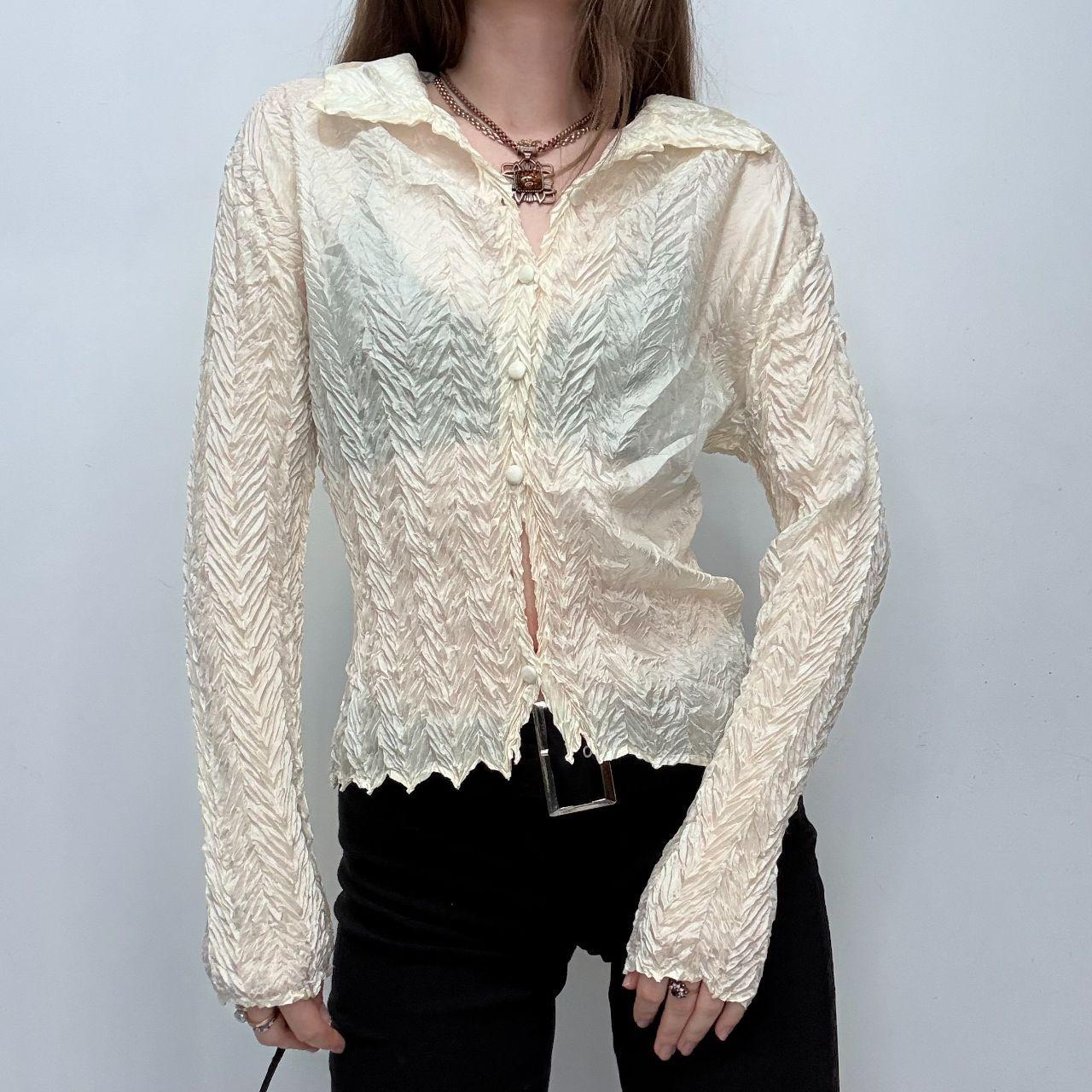 Cream crinkle fitted shirt