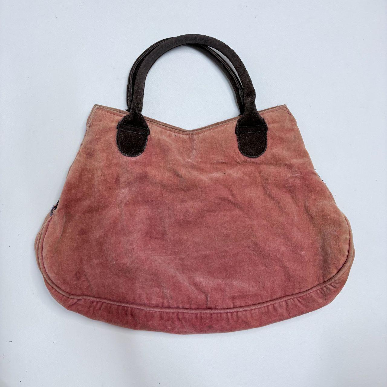 Pink velvet embroidered boho bag