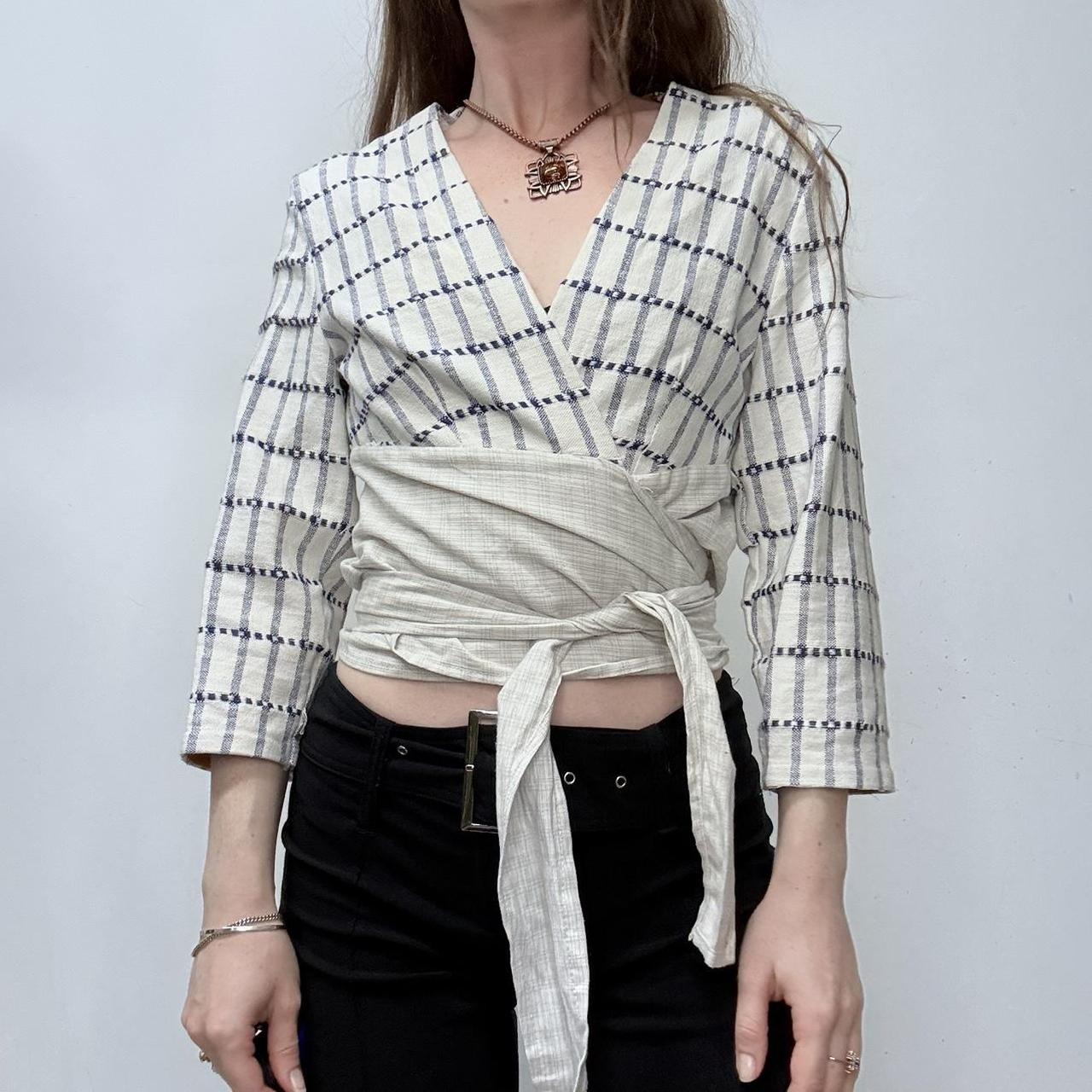 Wrap checked cotton shirt