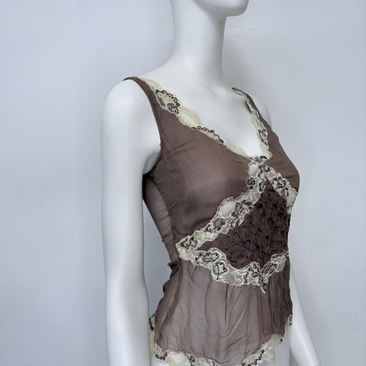 Brown silk lace flutter lingerie vest