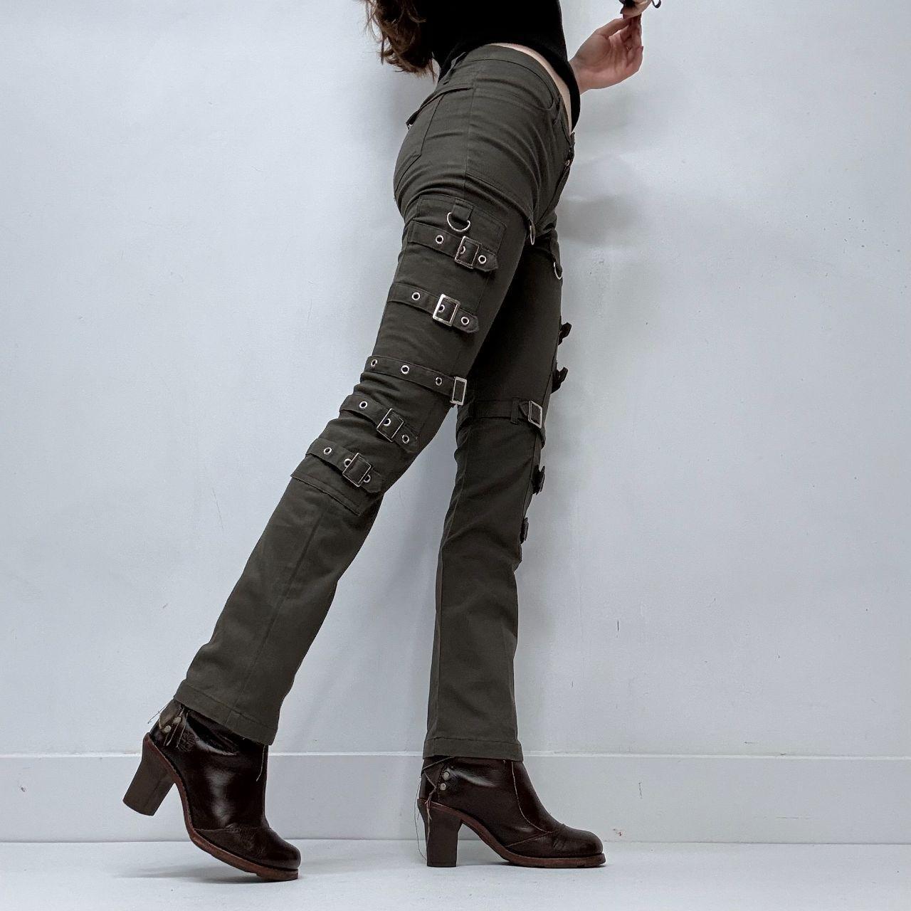 Khaki utility belted buckle trousers