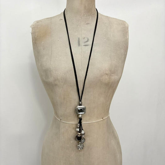 Black long layered necklace