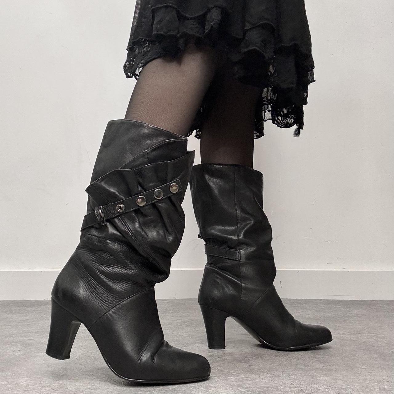Black leather studded boots