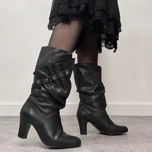 Black leather studded boots