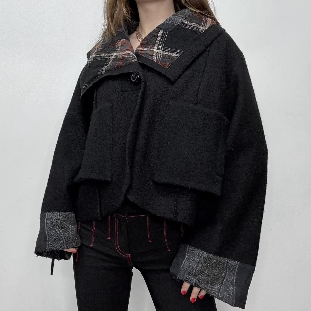 Black oversized wool tartan jacket