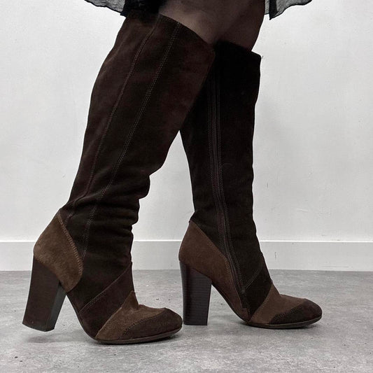Brown suede knee high boots