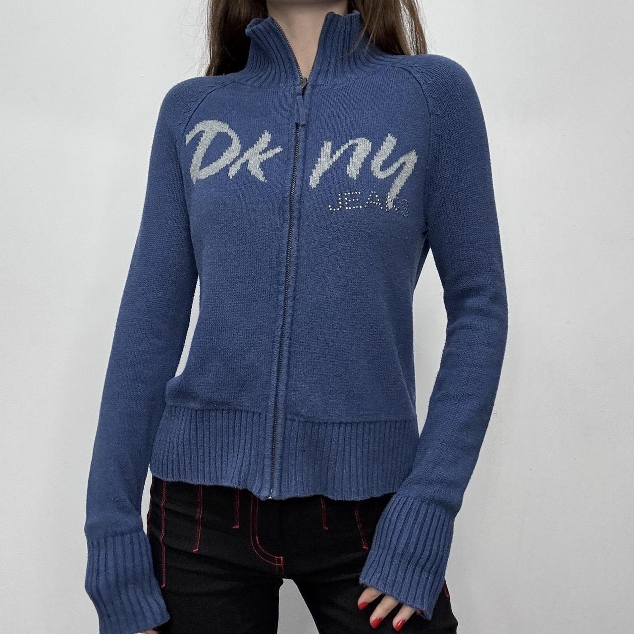 Blue zip up knit cardigan