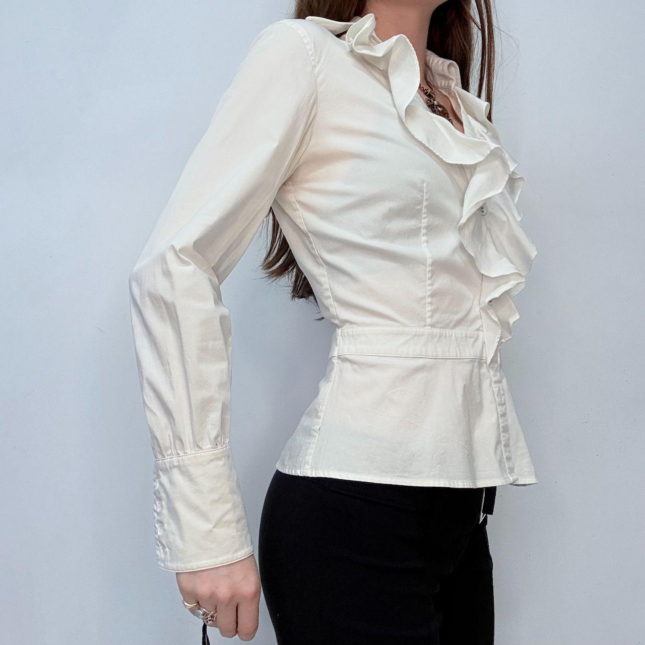 White ruffle fitted shirt