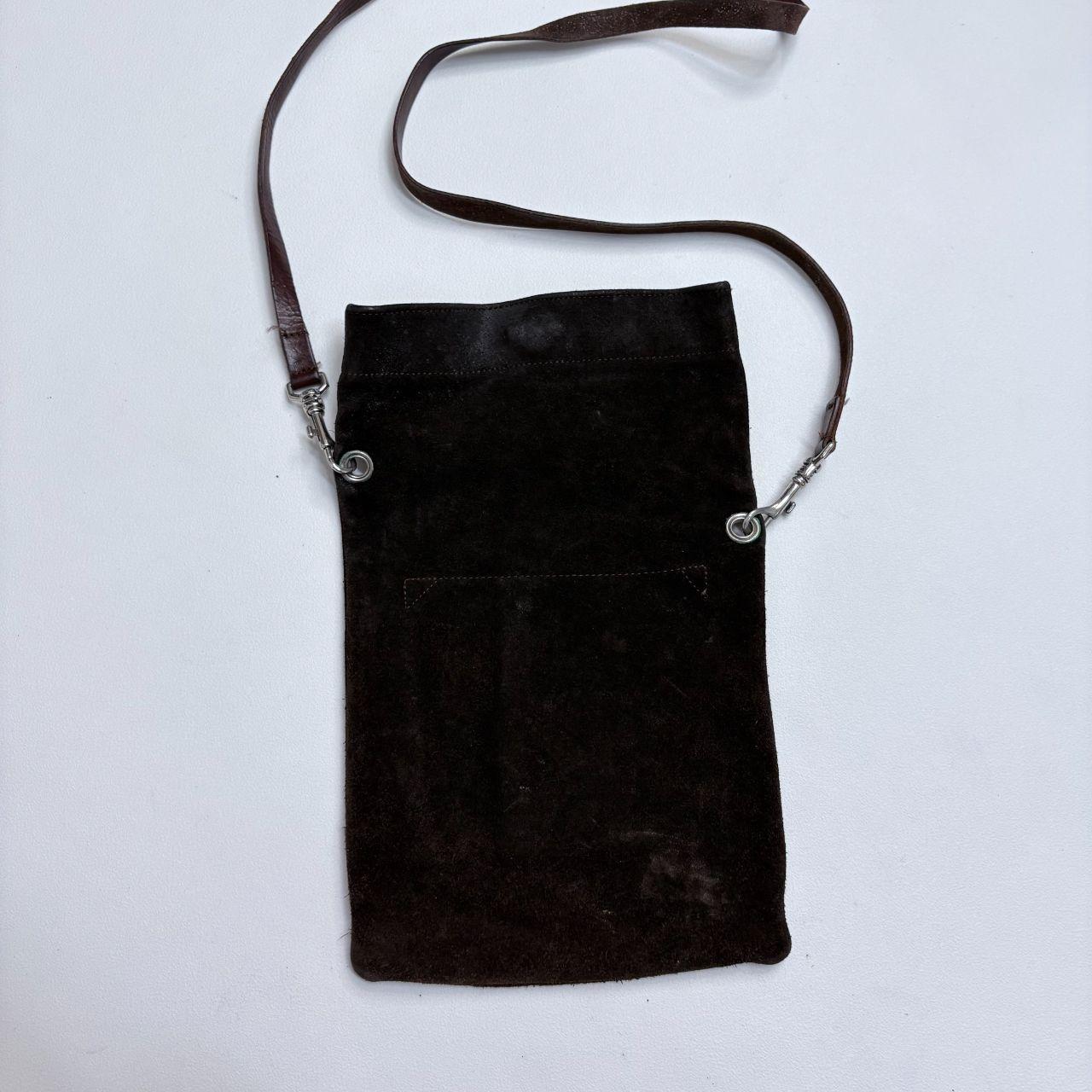 Dark brown suede asymmetric fold over crossbody bag