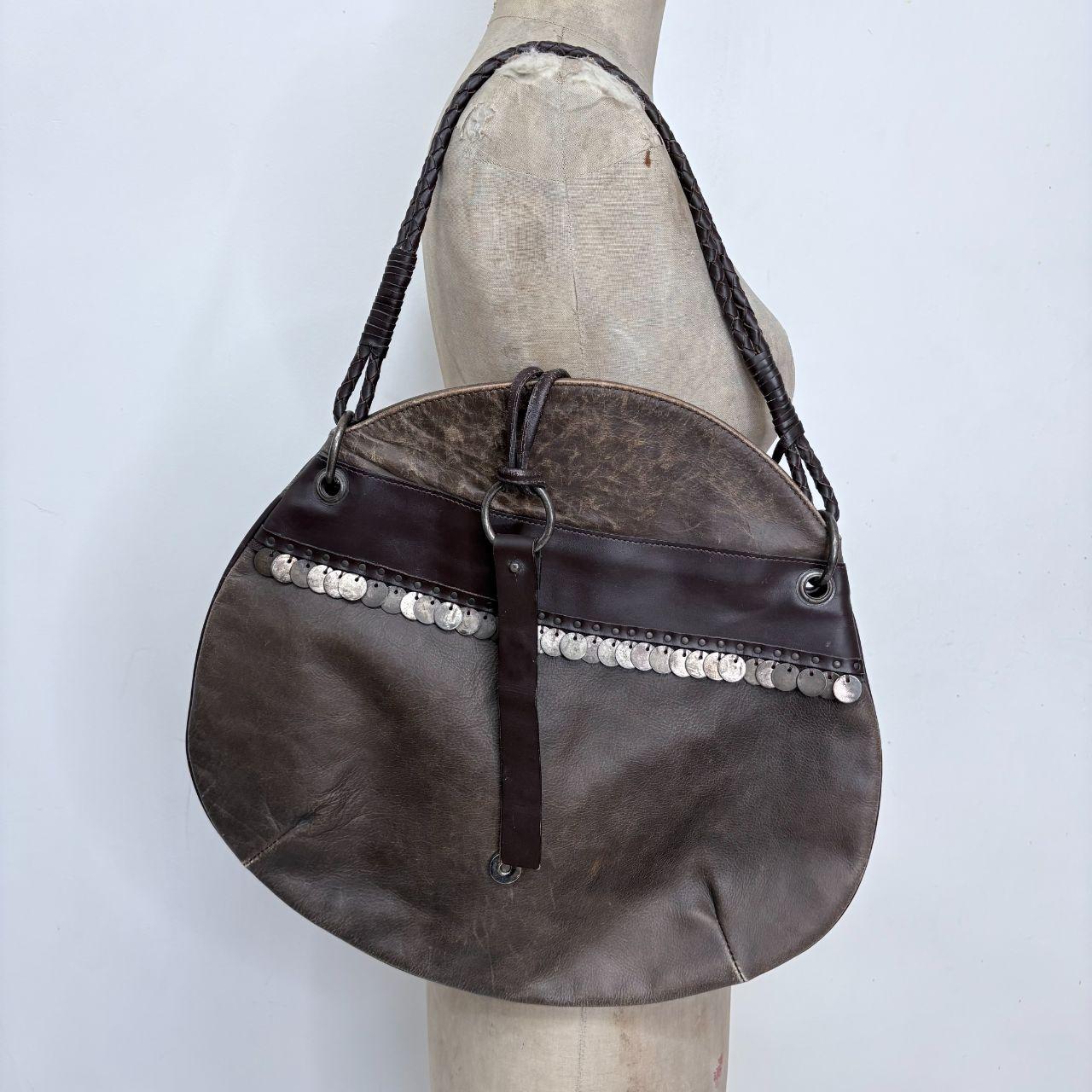Brown leather boho coin bag