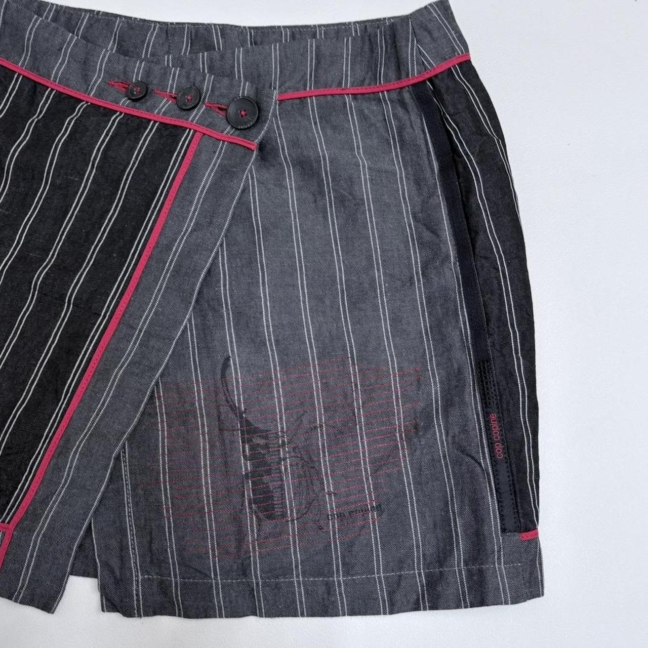 Asymmetric pinstripe cop copine mini skirt