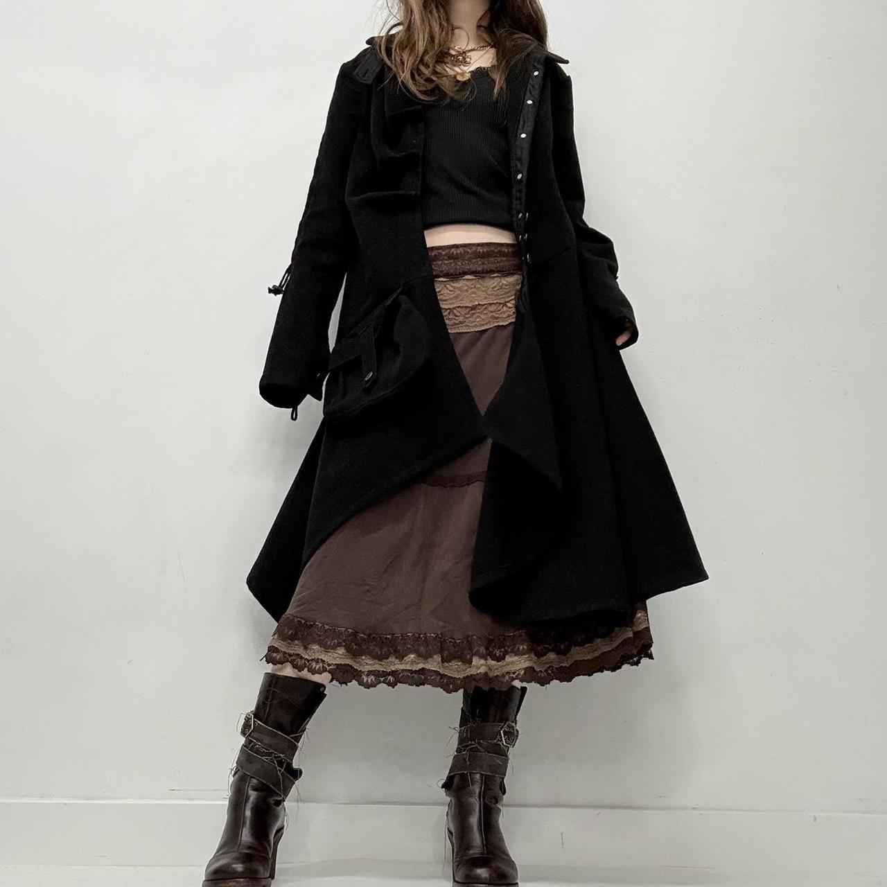 Black wool draped asymmetric gothic coat