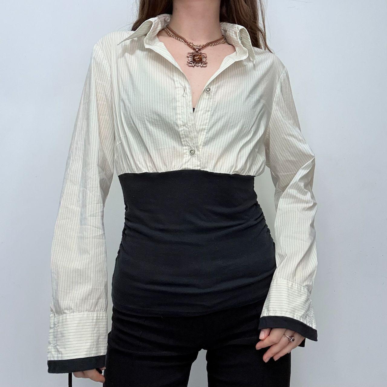 White pinstripe fitted corset shirt