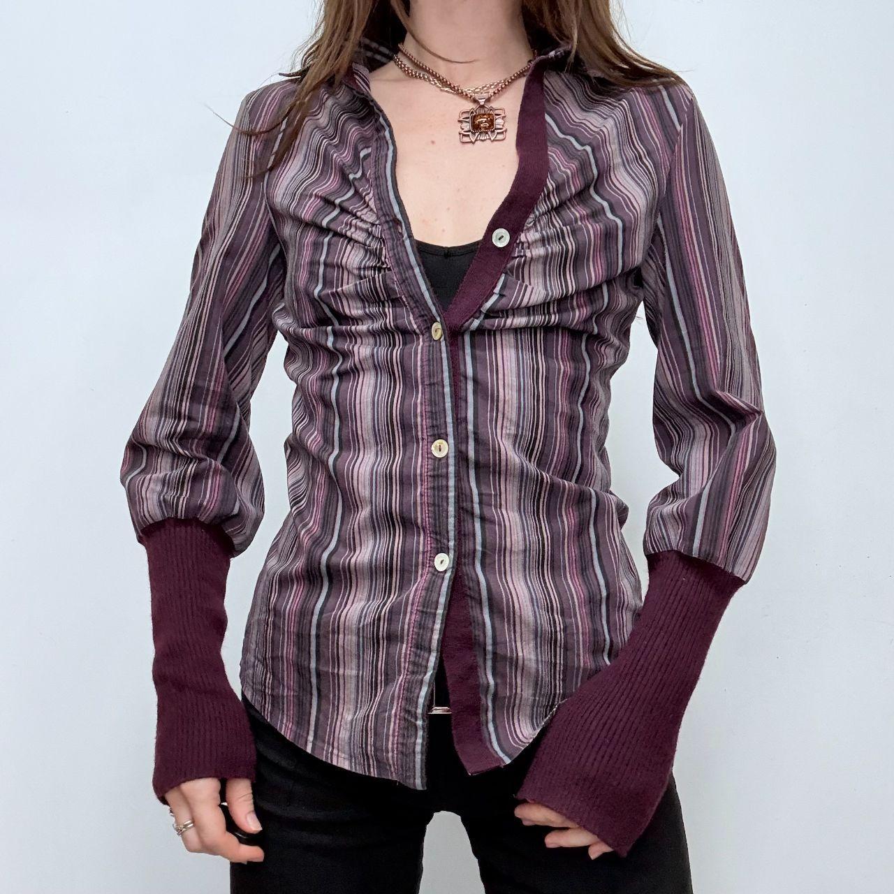 Pinstriped gathered flared puff shirt