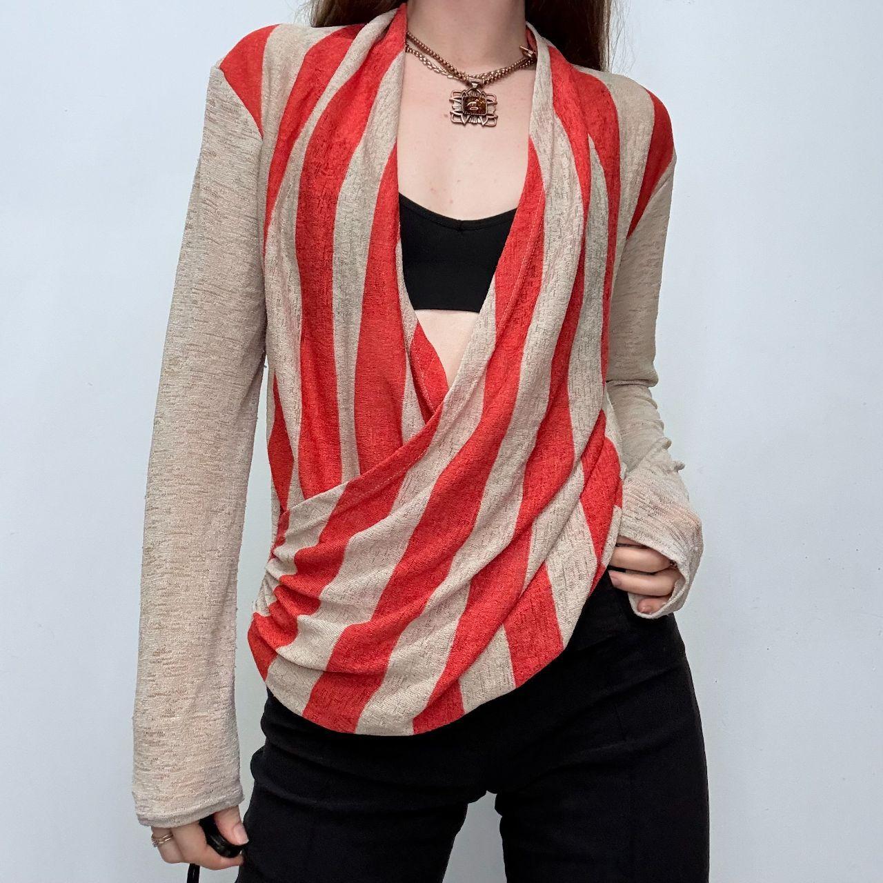 Striped draped sheer knit cardigan
