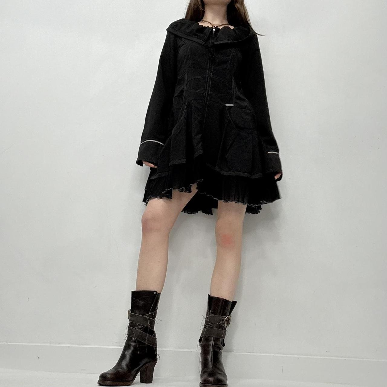 Black layered flared cargo mini dress