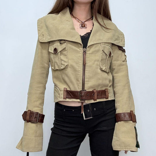 Buckle belted flared cargo jacket