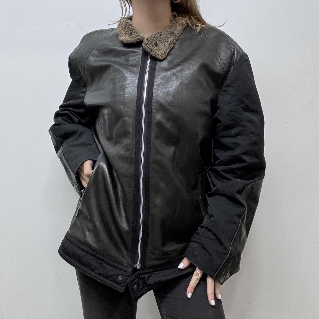Oversized black leather Aviator jacket
