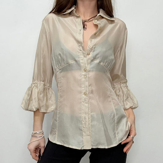 Sheer silk puff sleeve shirt
