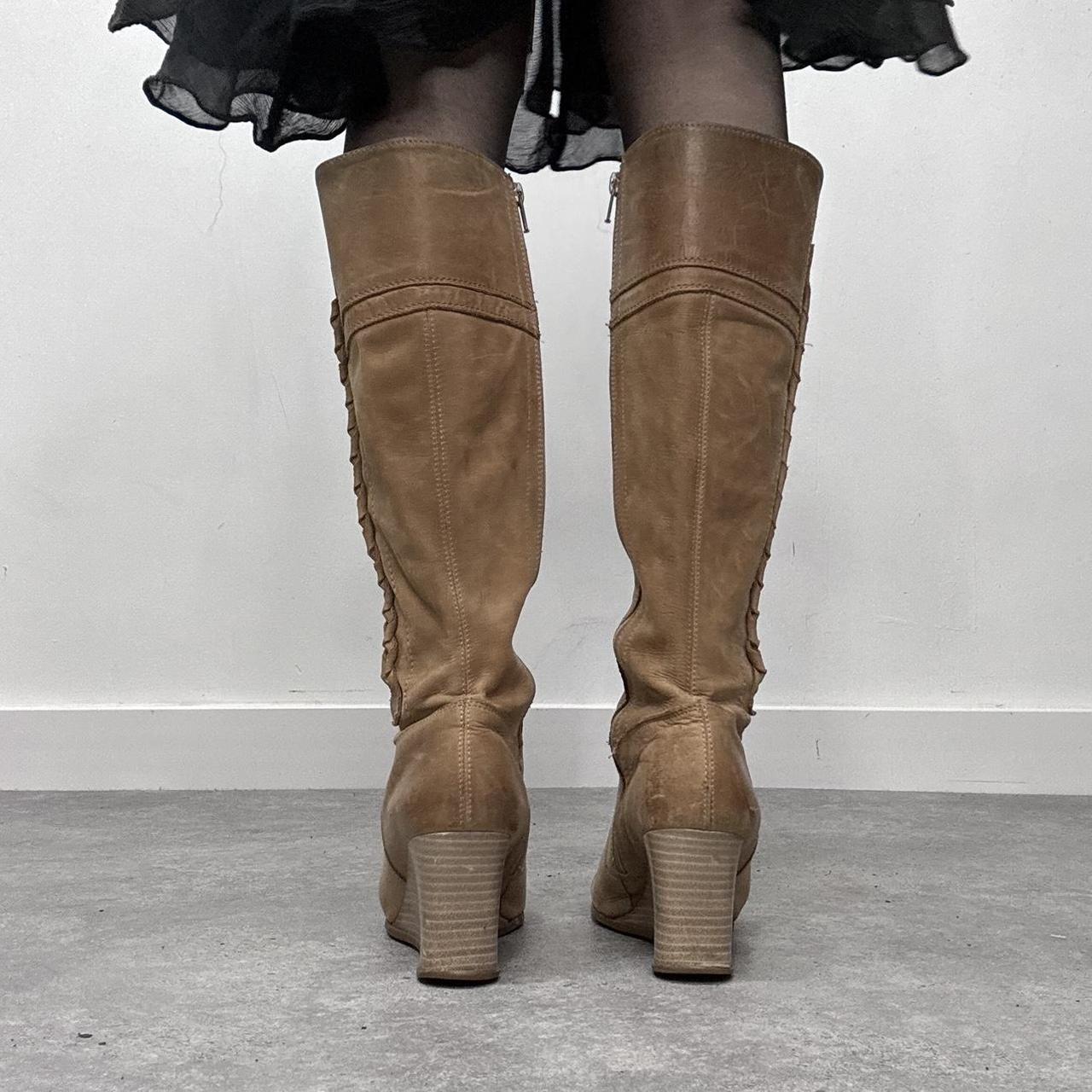 Wedge heel tan leather boots