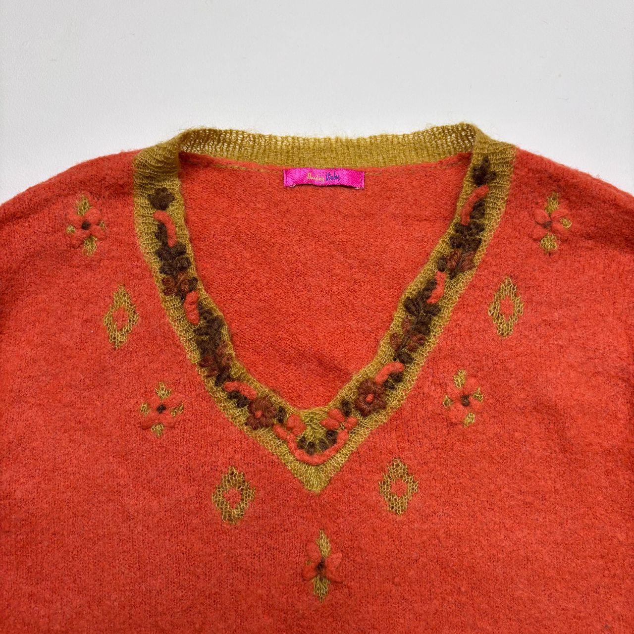 Orange mohair knitted flared jumper