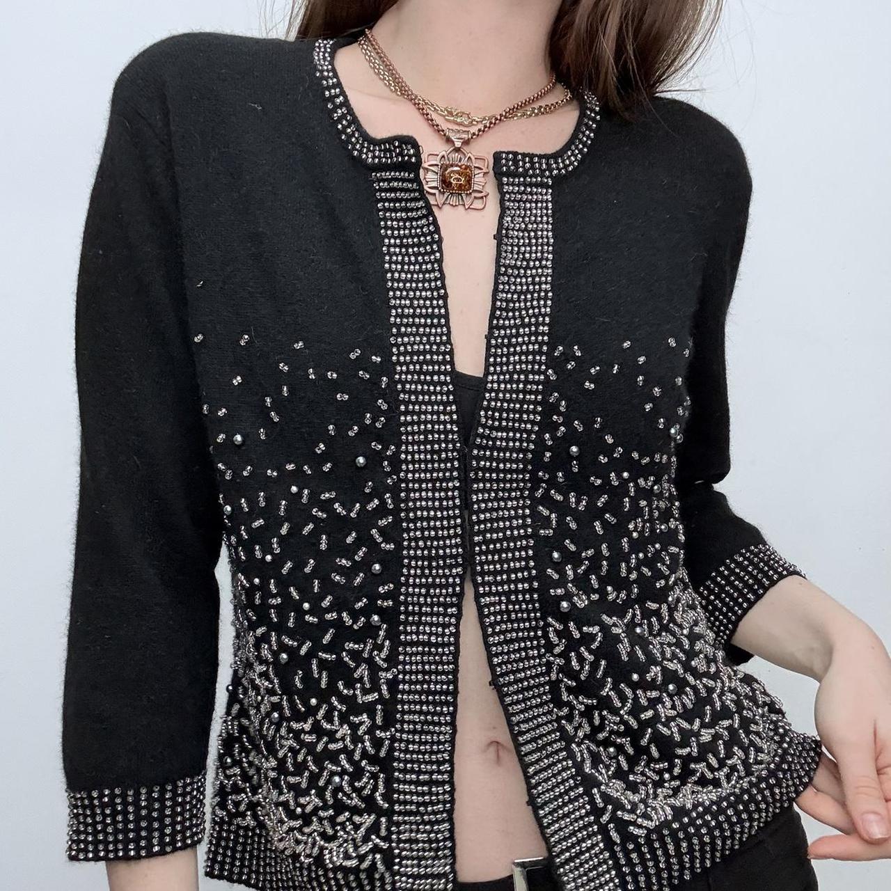 Black beaded wool cardigan