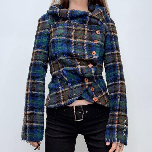 Tartan asymmetric flared jacket