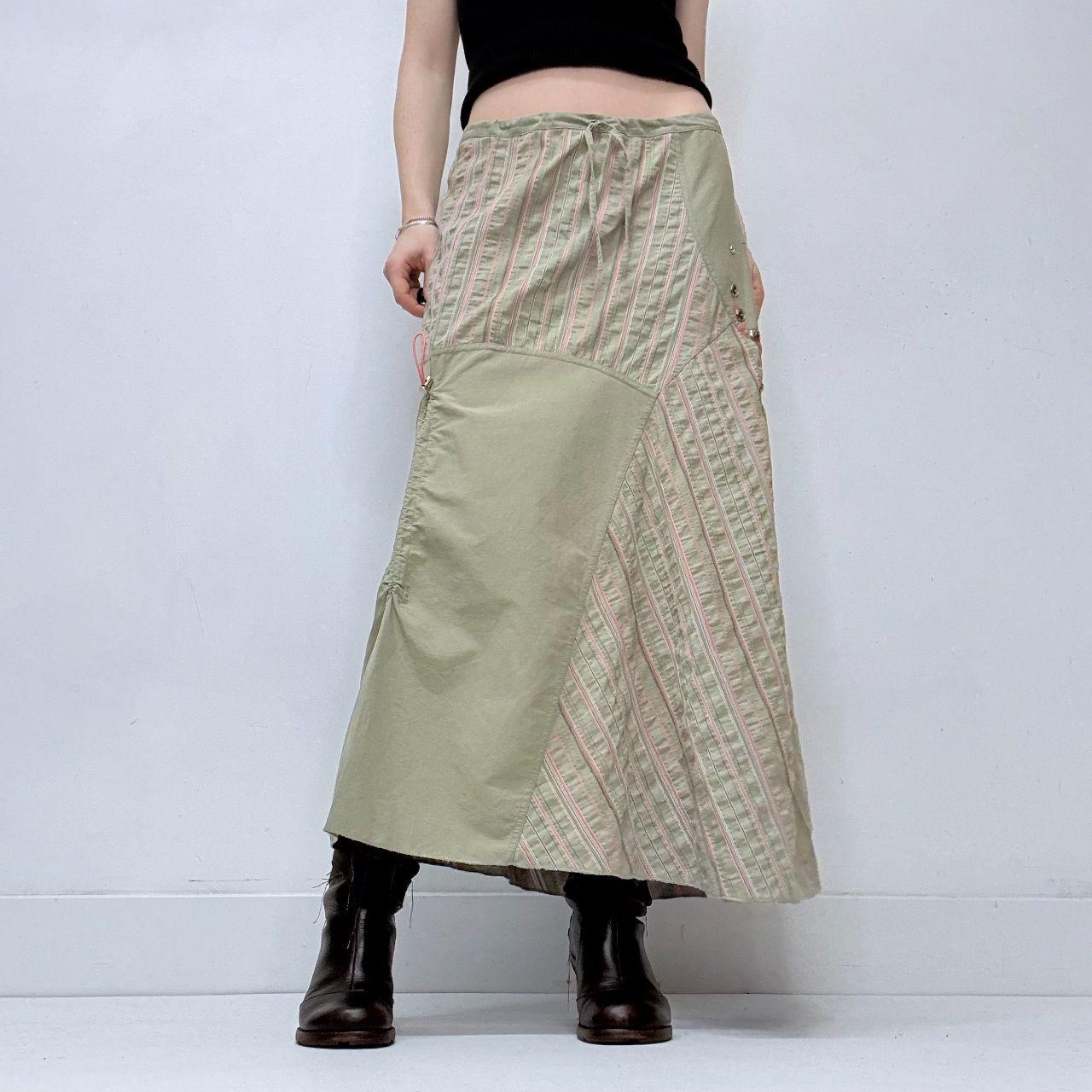 Green and pink asymmetric pinstripe a-line skirt