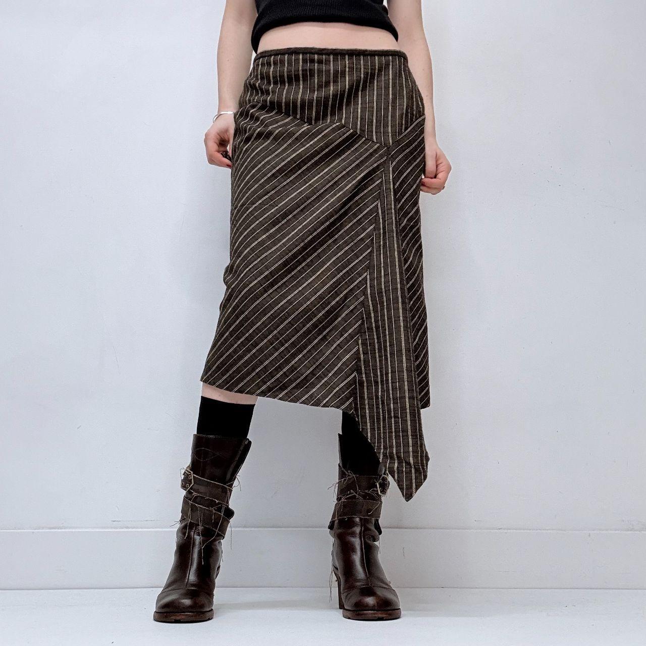 Asymmetric pinstripe midi skirt